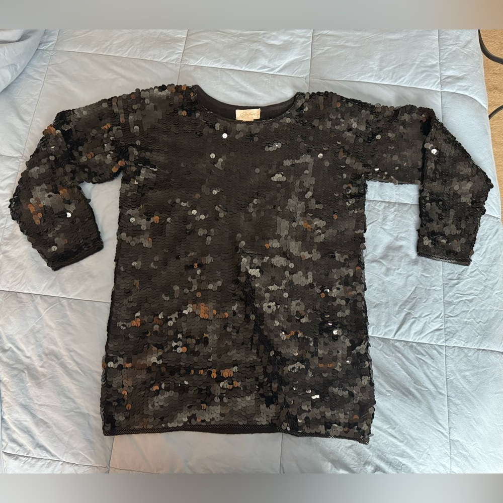 Destinee 80s Black Sequin and Beaded Medium Top